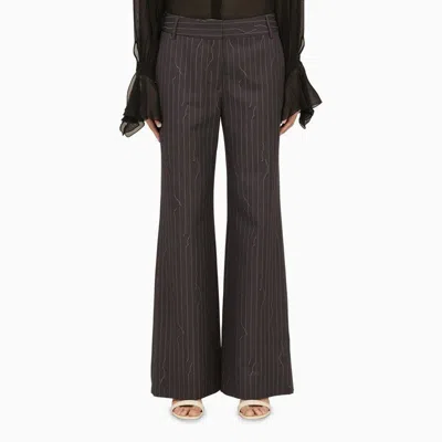 Off-white Grey Wool-blend Pinstripe Palazzo Trousers For Women By