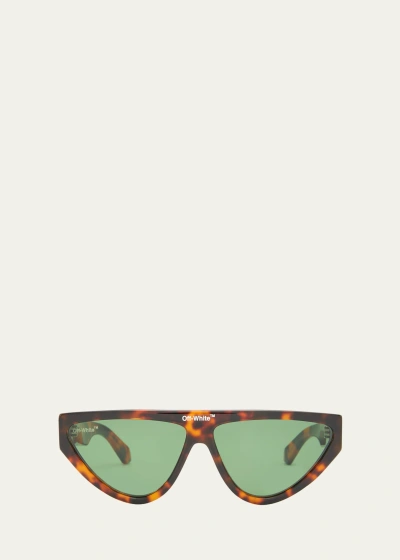 Off-white Gustav Logo-bridge Acetate Cat-eye Sunglasses In Havana Green