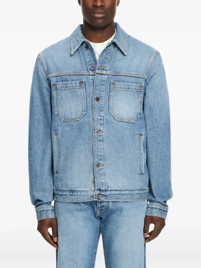 Off-white Collared Jacket Long Sleeves Back Graphic Detail In Blue