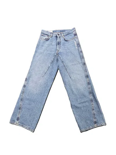 Off-white Half Arrow Twist Slouchy Wide Leg Jean In Blue