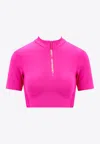 Off-white Half-zip Cropped Training T-shirt In Pink