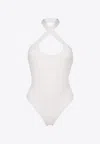 Off-white Halterneck Open-back Swimsuit In White