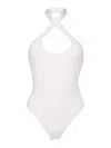 Off-white Halterneck Open-back Swimsuit In Brown
