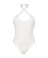 Off-white Halterneck Open-back Swimsuit In White