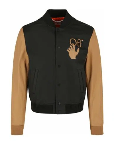 Off-white Man Jacket Dark Brown Size L Soft Leather In Black