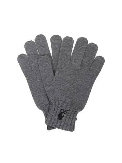 Off-white Hand Off Logo Wool Gloves In Gray