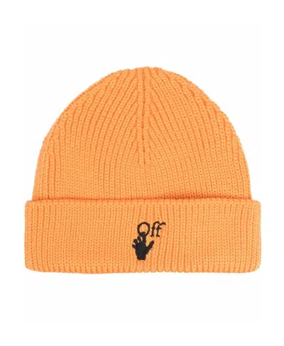 Off-white Hand Off Ribbed Beanie In Orange