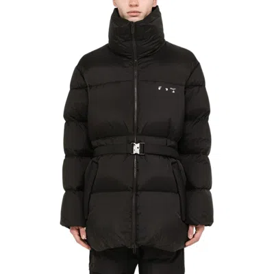 Off-white Hands Off Belted Puffer Down Jacket In Black