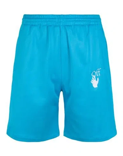 Off-white Hands Off Skate Track Shorts Man Shorts & Bermuda Shorts Blue Size Xxl Polyamide, Cotton,