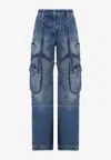 Off-white Off White Cargo Jeans With Harness Details In Blue