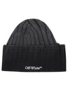 Off-white Logo Ribbed Texture Fold-over Cuff Hat In Black
