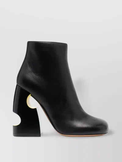 OFF-WHITE HEELED LEATHER BOOTS WITH SQUARE TOE