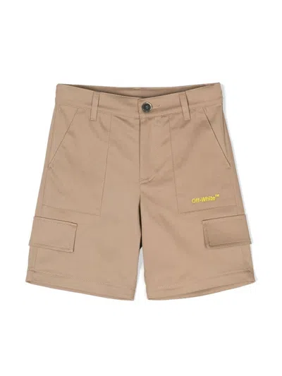Off-white Kids' Helvetica Diag Cargo Shorts In 中性色