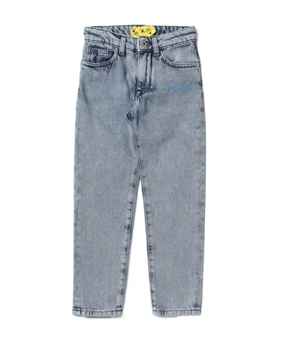 Off-white Kids' Helvetica Low-rise Straight Jeans In Blue