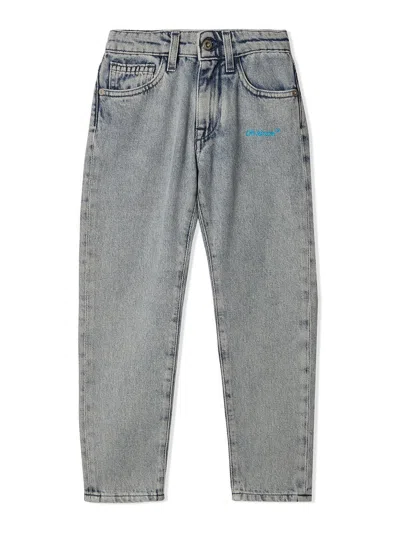Off-white Kids' Helvetica Low-rise Straight Jeans In Blue