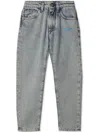Off-white Boy's Helvetica Logo-print Straight Jeans In Blue