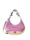 Off-white Holographic Crocodile Print Hemisphere Leather Shoulder Bag In Pink