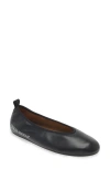 Off-white Round Toe Leather Ballerina Shoes In Black