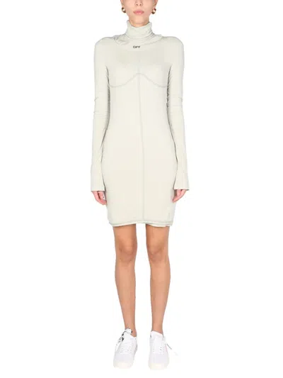 Off-white High Polo Neck Mini Dress In White