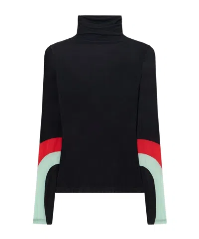 Off-white T-shirt Nera A Collo Alto Con Dettagli Rossi E Celesti Off White In Black