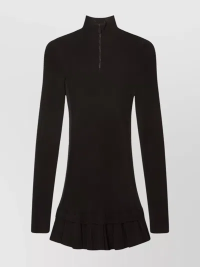 OFF-WHITE HIGH-NECK PLEATED KNITTED MINIDRESS