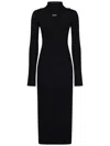 Off-white Ribbed Texture Midi Dress With High Neckline In Black