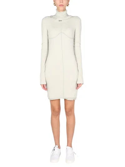Off-white High Polo Neck Mini Dress In White