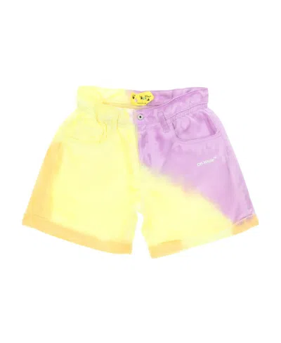 Off-white High-rise Helvetica Tie-dye Shorts In Yellow