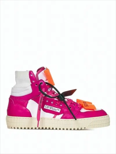 Off-white High-top Sneakers In Vibrant Pink Leather With Branded Details