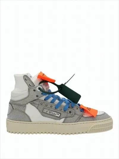 Off-white High-top Sneakers With Textured Grey Panels And Contrasting Accents In White
