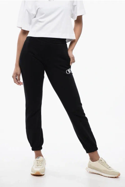 Off-white High-waisted Brushed Cotton Joggers With Contrasting Monogra In Black