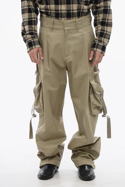 Off-white High Waisted Cargo Pants With Zipped Pockets In Beige