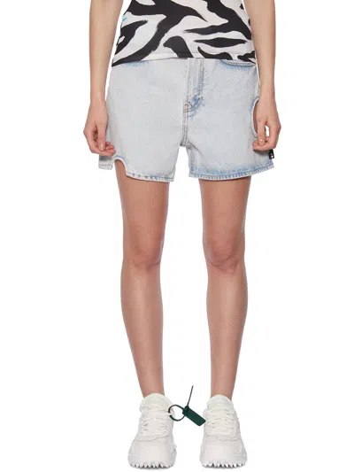 Off-white High Waisted Denim Shorts With Cut-out Details For Men In Light Blue