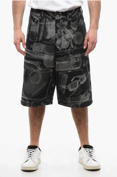 OFF-WHITE HIGH WAISTED JACQUARD XRAY DENIM SHORTS