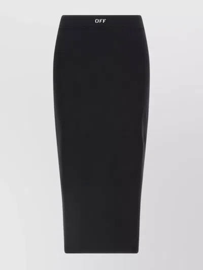 Off-white Fitted Midi Skirt In Stretch Technical Fabric With Front Logo Detail In Black