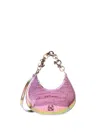 Off-white Holographic Crocodile Print Hemisphere Leather Shoulder Bag In Pink