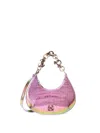 Off-white Holographic Crocodile Print Hemisphere Leather Shoulder Bag In Pink