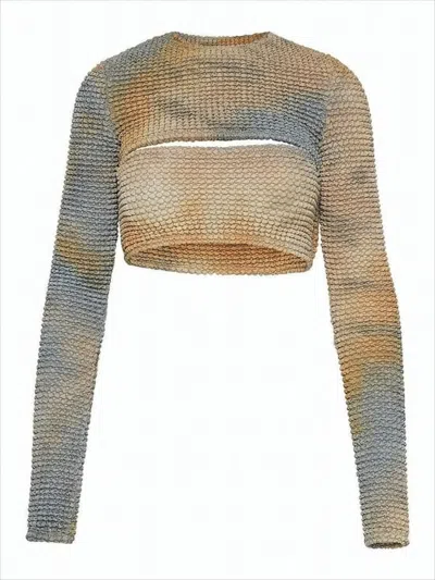 Off-white Honeycomb Knit Cropped Long-sleeve Top In Multi