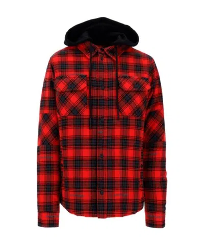 Off-white Hooded Checked Shirt Jacket In Red