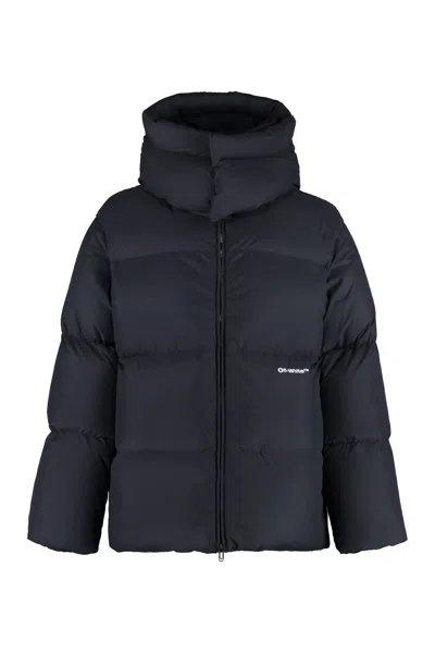 Off-white Quilted High-collar Down Jacket With Detachable Hood In Gray