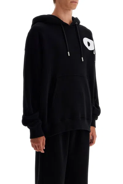 Off-white Relaxed Fit Black Hoodie With Bold Graphic Accents