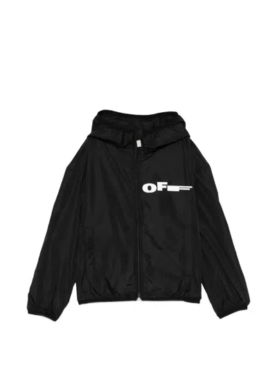 Off-white Kids' Hooded Zip Jacket In Black