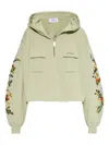 Off-white Floral Crop Hoodie Pockets In Green