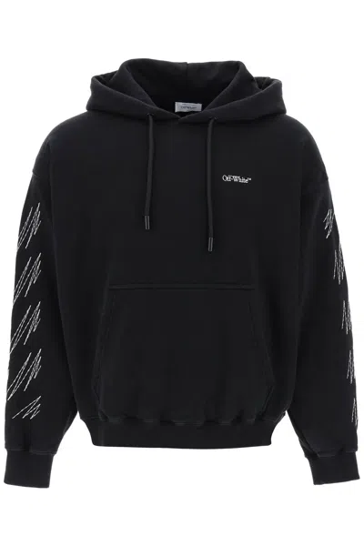Off-white Hoodie With Contrasting Topstitching In Black