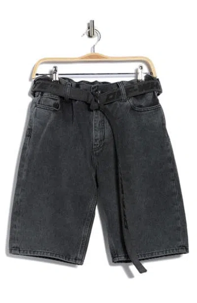 Off-white Industrial Slim Belted Denim Shorts In Black