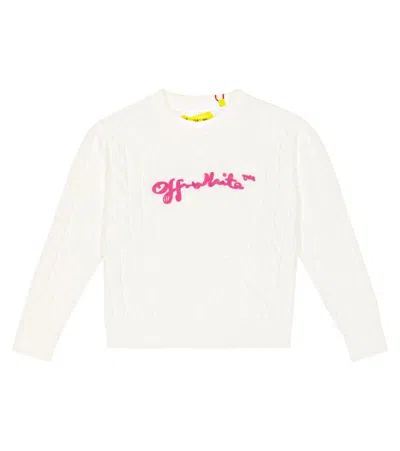 Off-white Kids' Intarsia Cable-knit Cotton Sweater In Off White Fuchsia