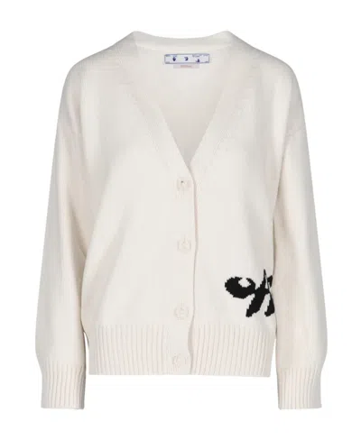 Off-white Intarsia-knit Logo Cardigan In White