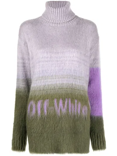 Off-white Intarsia-knit Logo Roll-neck Jumper In Purple