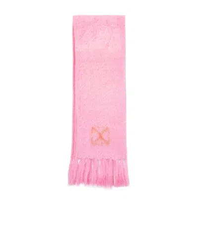 Off-white Intarsia-knit Logo Scarf In Pink