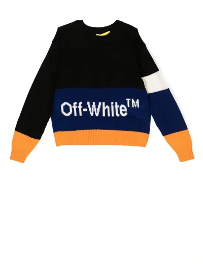 OFF-WHITE INTARSIA-KNIT PANELLED JUMPER